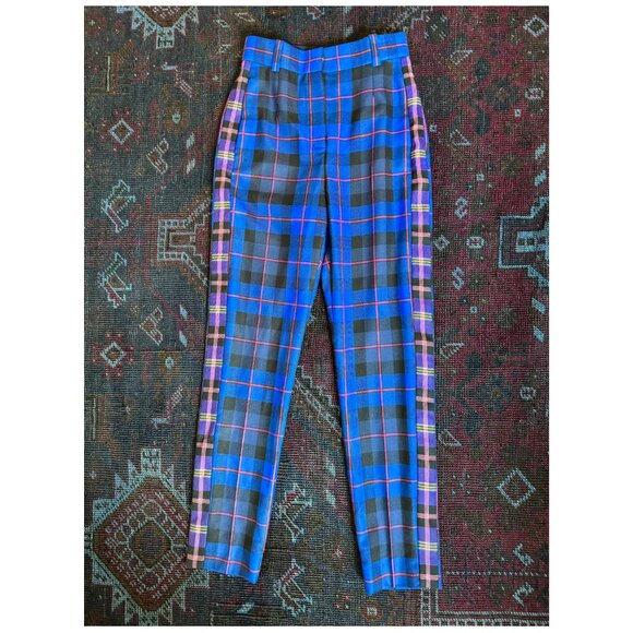 NWOT Versace Plaid High-Waist Skinny PantsSize IT 40 / US 4BlueClueless
